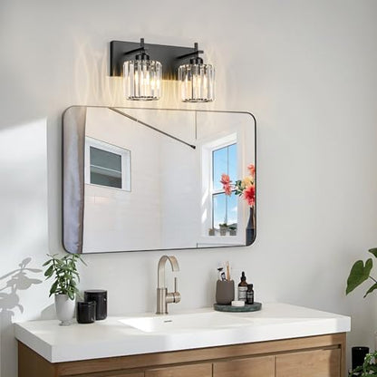 Black Crystal Bathroom Vanity Lights, Modern 2-Lights Bathroom Lighting Fixtures Over Mirror, Crystal Wall Lighting with Round Shade - color: Black-Round Shade, size: 2-Light