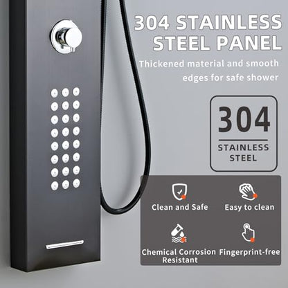 Lengthened Shower Panel Tower System Rain Shower Head | Rainfall Waterfall Shower,Handheld High Pressure Rain Massage System(Black) - color: Black, style: Upgrade and lengthen