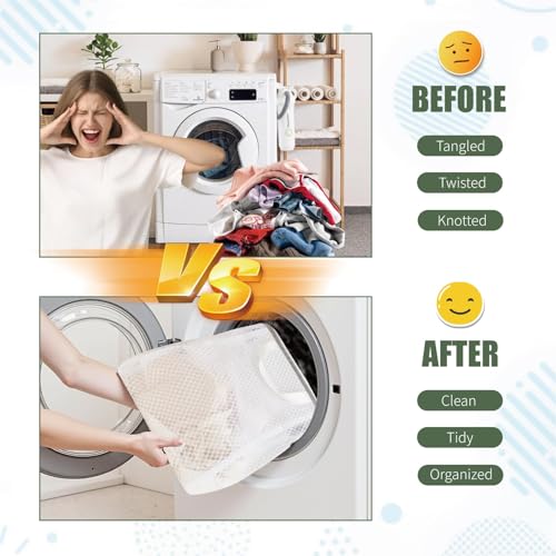 GWT 4Pcs 3D Mesh Laundry Bags with Hanging Handles (S/M/L/XL) - Durable Zippered Wash Bags for Delicates, Shoes & Bulk Clothes - Space-Saving Foldable Design