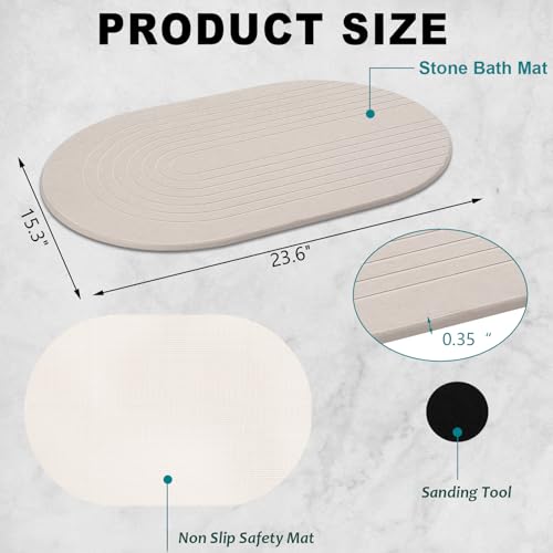 Elfcool Stone Bath Mat Diatomaceous Earth Shower Mat Non Slip Quick Dry Bath Stone Mat Super Absorbent Bathroom Floor Mat for Bathroom Kitchen Counter (Off White) - color: Off White