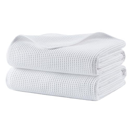 POLYTE 380 GSM Poly Blend Microfiber Quick Dry Waffle Bath Towel, 30x60 in | 2 Pack, Oversize, Lint Free, Body Towel - color: White