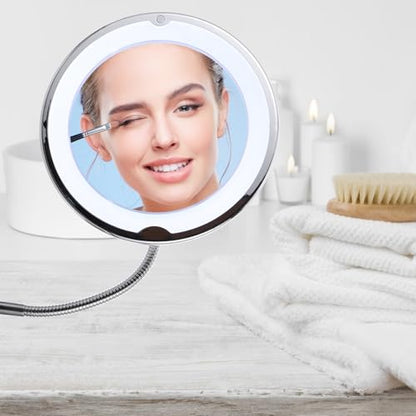 GANAZONO 10x Magnifying Makeup Mirror with 360° Rotation and Suction Cup Installation LED Lighted Vanity Mirror for Tabletop Use in Dark or Poorly Lit Areas Sturdy Plastic