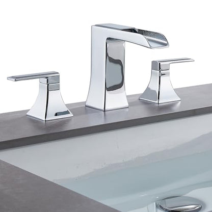 Chrome Waterfall Bathroom Faucet, Sanliv 2-Handle Widespread Bathroom Faucet for 3-Hole Sinks 4-8 inch, Modern 3 Piece Vanity Faucet with Pop-Up Drain Chrome - color: Chrome