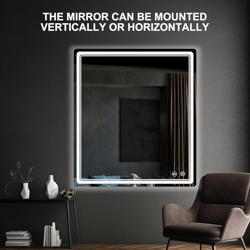 LED Bathroom Mirror with Lights, Anti-Fog, Dimmable, Lighted Bathroom Vanity Mirror for Wall, UL-Certified (36 x 32) - size: 36"L x 32"W