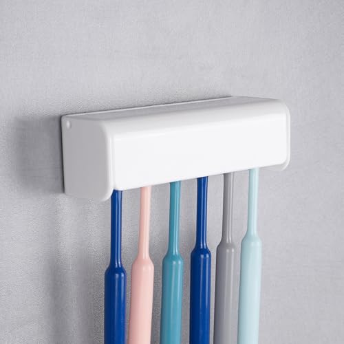 6 Slots Wall Mount Toothbrush Holder with Cover, Self Adhesive Toothbrush Storage Organizer for Shower, Toothbrush Hanger for Bathroom, Medicine Cabinet, Dorm - size: 1 Pack
