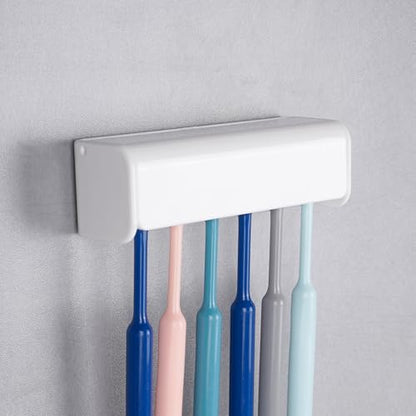 6 Slots Wall Mount Toothbrush Holder with Cover, Self Adhesive Toothbrush Storage Organizer for Shower, Toothbrush Hanger for Bathroom, Medicine Cabinet, Dorm - size: 1 Pack