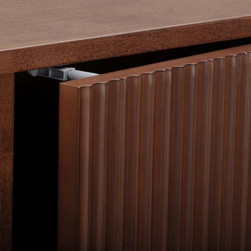 Teamson Home 22″ Wide Bathroom Wall Cabinet with Open Compartments & 1 Door with Fixed Interior Shelf, Wall Mounted Medicine Cabinet with Wooden Bracket for Mounting, Natural Fluted Finish in Walnut | Open Compartments, 1 Door with Fixed Interior Shelf, W