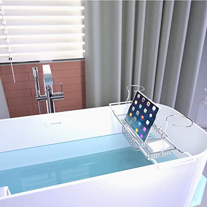 Bathtub Tray Caddy,Expandable Bathtub Shower Caddy,Adjustable Organizer Tray for Bathroom,Luxury Bath Caddy Tub Table, Bathtub Accessories & Bathroom Gadgets 304 Stainless Steel Holder (Silver1)