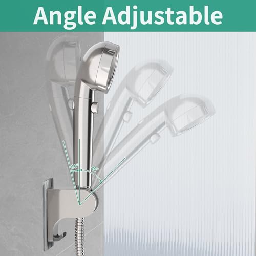 Hand Held Shower Head Holder Wall Mount, Brushed Nickel, 1 Pack | Shower Hose Holder Adhesive with 2 Hanger Hooks, Adjustable Shower Handle Holder, No Drilling Shower Wand Holder - color: Brushed Nickel