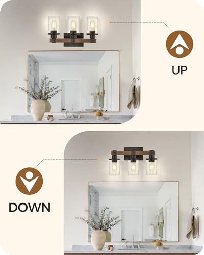 3-Light Bathroom Light Fixture, Farmhouse Vanity Lights for Bathroom with Glass Shade, Rustic Bathroom Light Fixtures, E26 Base F08BD05 - size: 3-Light