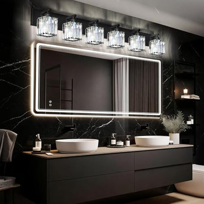 Black Crystal Bathroom Vanity Light, 6-Light Modern Bathroom Lighting Fixtures Over Mirror, Matte Black Wall Sconce Light Fixtures with Square Shade - color: Black-Square Shade, size: 6-LIGHT