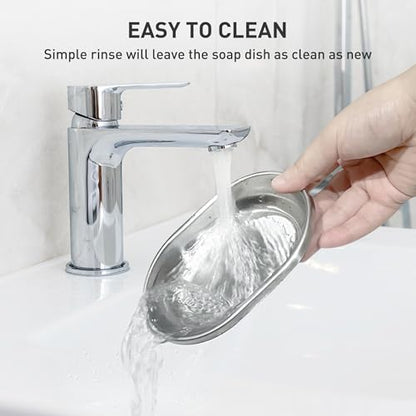 Stainless Steel Soap Dish, Large Double Layer Soap Holder Drip Tray | Metal Bar Soap Dish for Bathroom, Shower, Kitchen Sink Counter, Container for Sponges, Steel wool, Scrub brushes, Anti-Rust - color: Striped