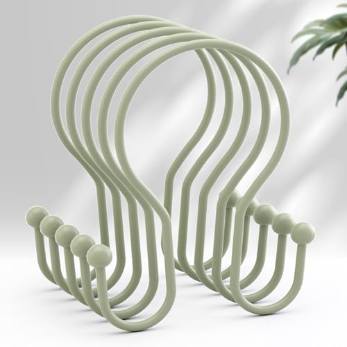 AmazerBath Shower Curtain Hooks Sage Green Shower Curtain Rings, Simple Double Hook Shower Curtain Hooks Rust Proof, Smooth Sturdy Metal Shower Hooks for Shower Curtain Rod, 12 Pcs Shower Rod Hooks - color: Sage Green, style: Minimalist - Double Shower Ho