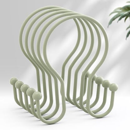 AmazerBath Shower Curtain Hooks Sage Green Shower Curtain Rings, Simple Double Hook Shower Curtain Hooks Rust Proof, Smooth Sturdy Metal Shower Hooks for Shower Curtain Rod, 12 Pcs Shower Rod Hooks - color: Sage Green, style: Minimalist - Double Shower Ho