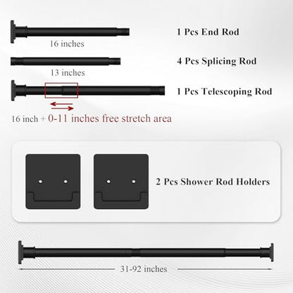 UIOSANRT Black Shower Curtain Rod 31-92 inches, Stainless Steel Shower Rod & Tension Rod, Adjustable Tension Shower Curtain Rod for Bathroom, Windows, Closet - color: Black, size: 31"-92"