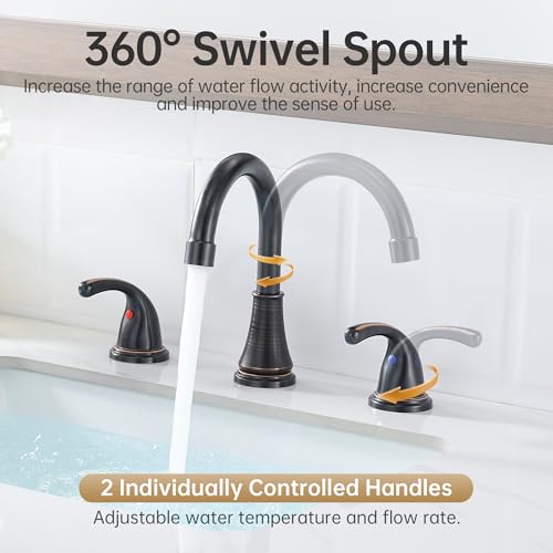 Bathroom Sink Faucet FRANSITON Centerset 8 Inch 2 Handle Bathroom Sink Faucet Lead-Free with Pop-up Drain Stopper and Supply Hoses (Oil Rubbed Bronze, 8 Inch) - color: Oil Rubbed Bronze