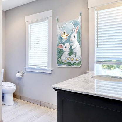 Hanging Laundry Hamper Over the Door with Stainless Steel Hooks Rack Dirty Clothes Wall Mounted Hamper Basket Bag 29.5X20inch Blue and White Easter Bunny Daisy - color: Blue and White Easter Bunny Daisy, size: 20x29.5inx2