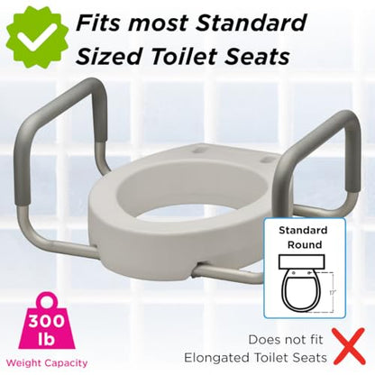 NOVA Raised Toilet Seat with Handles for Seniors – Standard Toilet Riser with Safety Grab Bars, Elevated Toilet Seat for Elderly, Disabled & Post-Surgery Support - Standard Toilet - style: Standard