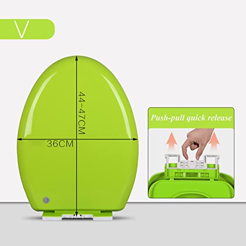 Soft-Close Elongated Toilet Seat with Quick-Release Cover – Easy to Clean, for Residential and Light Commercial Use - color: Green, size: VShape