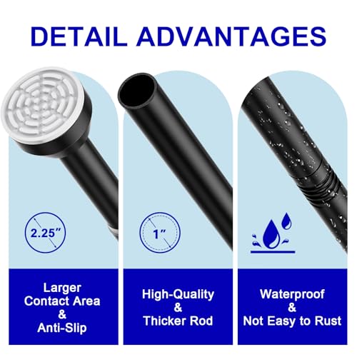 TEECK Shower Curtain Rod, 32-79 inch Adjustable Tension Spring, Shower Curtain Rod Tension, Anti-Slip, No Drilling, No Rust, for Bathroom, Matte Black - color: Matte Black, size: 32-79 Inches