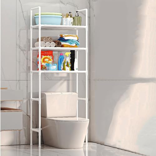 3-Tier Over The Toilet Storage, Space Saver Stainless Steel Bathroom Shelves, Freestanding Above Over Toilet Storage Shelf for Bathroom - color: White