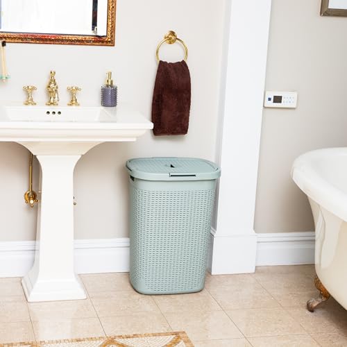 Mind Reader Slim Laundry Hamper with Lid, 60L Tall Clothes Basket, Narrow Tapered Design for Bathrooms, Closets and Laundry Rooms, Plastic, Mint - color: Mint, size: 1 Piece