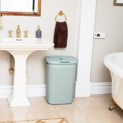 Mind Reader Slim Laundry Hamper with Lid, 60L Tall Clothes Basket, Narrow Tapered Design for Bathrooms, Closets and Laundry Rooms, Plastic, Mint - color: Mint, size: 1 Piece