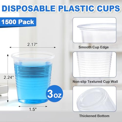 SIUQ 1500 Pack 3 oz Clear Plastic Cups, Disposable Bathroom Mouthwash Cups | Small Plastic Drinking Cup for Ice Tea, Tasting, Party, Picnic, BBQ, Travel and Event - style: 3 oz-1500pack