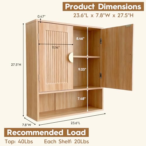 Mazatzal Bathroom Wall Cabinet, Wooden Medicine Cabinet with Adjustable Shelf & Grille Design Doors, Over the Toilet Storage Cabinet for Bathroom, Laundry, Kitchen, Living Room