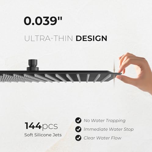 Rain Shower Head, High Flow Stainless Steel Square Rainfall Shower, Waterfall Bath Shower Body Covering, Ceiling or Wall Mount, Ultra Thin (12 Inch, Matte Black) - color: Matte Black, size: 12 Inch