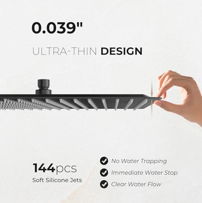 Rain Shower Head, High Flow Stainless Steel Square Rainfall Shower, Waterfall Bath Shower Body Covering, Ceiling or Wall Mount, Ultra Thin (12 Inch, Matte Black) - color: Matte Black, size: 12 Inch