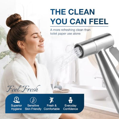 Handheld Bidet Sprayer for Toilet, Adjustable Water Pressure Stainless Steel Jet Spray with Hose & 2 Wall Mounts, Muslim Shower for Bathroom Hygiene, Feminine Wash, Cloth Diaper, Baby Wash, Leak-Proof