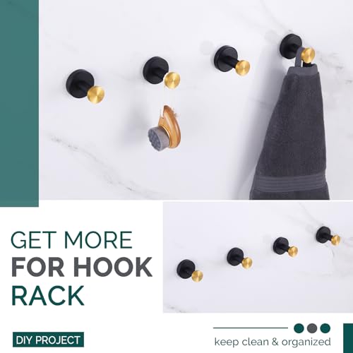Angle Simple Bathroom Towel Hook, Robe Towel Holder, Black and Gold | Quality Rustproof Stainless Steel, Thick Round Hook for Shower Closet Kitchen Entryway, Hang Bathrobes Hats Bags, Wall Mount - color: Black & Gold, size: 1 Pack