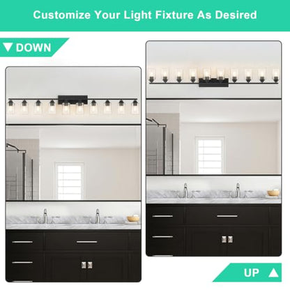 Matte Black Bathroom Vanity Light, 10-Light Modern Vanity Lighting Fixtures Over Mirror with Clear Glass Shade,Square Design,Wall Sconces for Living Room Cabinet Bedroom,E26 Socket - size: 10-Light