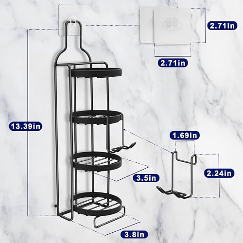4 Tier Soap Dish for Shower, Wall Mounted Bar Soap Holder with Caddy Adhesive, Self Adhesive & Freestanding Draining, for Storage of Shampoo Bar, Razor, No Drilling, Black, 1Pack