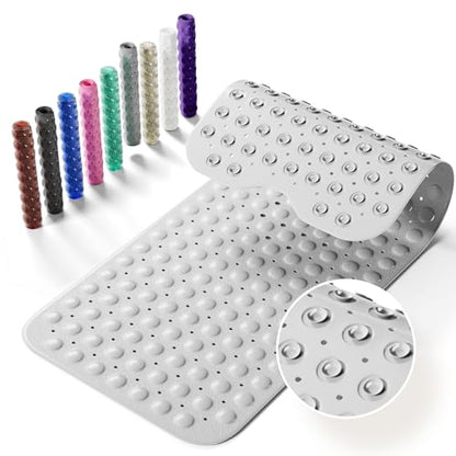 Non-Slip Bath Tub Mat, 39x16 Inch Extra Large Shower Mat with Drain Holes & Suction Cups, Machine Washable, Grey - color: Grey