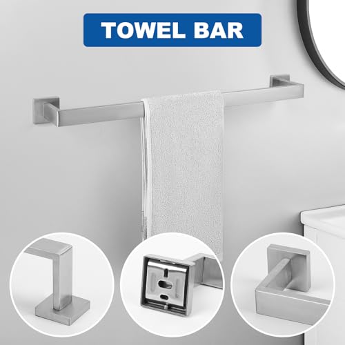 Cilee 15-Pieces Brushed Nickel Bathroom Hardware Set, 24 inch Towel Bar Set | Towel Bar, Square Towel Ring Toilet Paper Holder Towel Hook, Bathroom Accessories Wall-Mounted Stainless Steel Towel Rack Set - color: 15 - Brushed Nickel, size: 15 Pieces