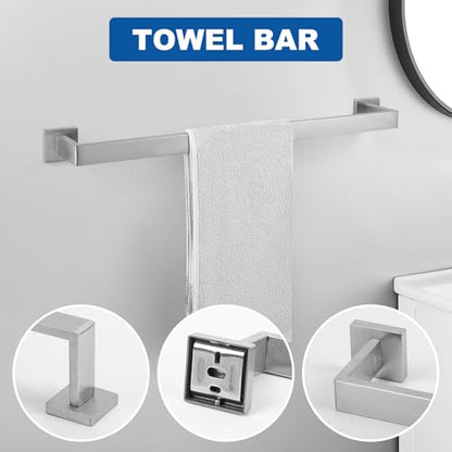 Cilee 15-Pieces Brushed Nickel Bathroom Hardware Set, 24 inch Towel Bar Set | Towel Bar, Square Towel Ring Toilet Paper Holder Towel Hook, Bathroom Accessories Wall-Mounted Stainless Steel Towel Rack Set - color: 15 - Brushed Nickel, size: 15 Pieces