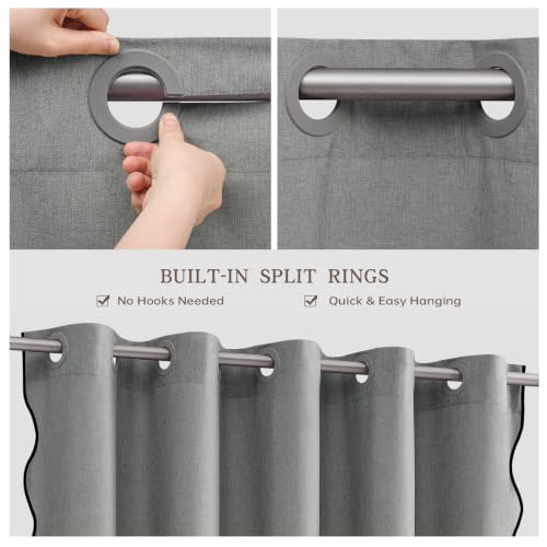 Furlinic Grey Scalloped Shower Curtain No Hook 84 Inch Long Fabric Modern | Linen Waterproof Farmhouse Bathroom Curtains 72x84 Luxury Weighted Tall Neutral Hotel Cute Heavy Duty Chic Washable Cloth Spa - color: Pebble Gray, size: 72"W x 84"L (Pack of 1)