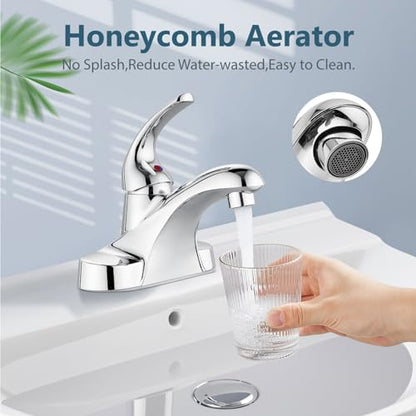 Polish Chrome Bathroom Sink Faucet,Single Handle 4 Inch Centerset | Single-Handle RV Bathroom Faucet Fits 4-Inch Centerset Sinks,Includes Hot And Cold Supply Lines And A Matching Pop-Up Drain - color: Polish Chrome