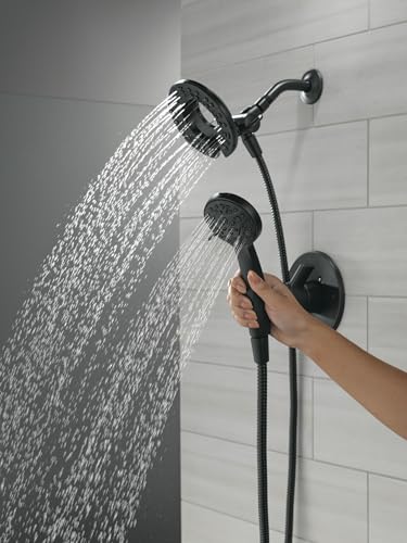 Delta Albion 14 Series Matte Black Shower Faucet Set with In2ition 2-in-1 Dual Shower Head with HandHeld Spray Combo, Valve Trim Kit, Matte Black T142855-BL-I (Valve Not Included) - color: Matte Black