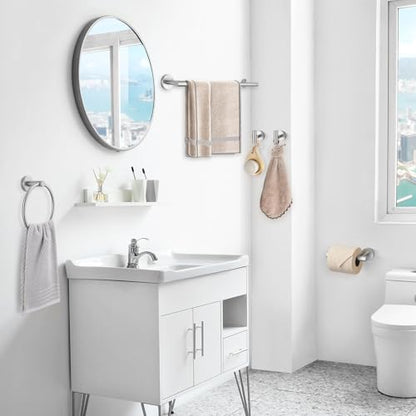 TQKAG Bathroom Towel Bar Holder Sets Brushed Nickel 23.6 Inch Round Stainless Steel Towel Bar Set 5 Piece Bathroom Accessory Set Wall Mounted - color: Brushed Nickel, size: 5-Pieces Set