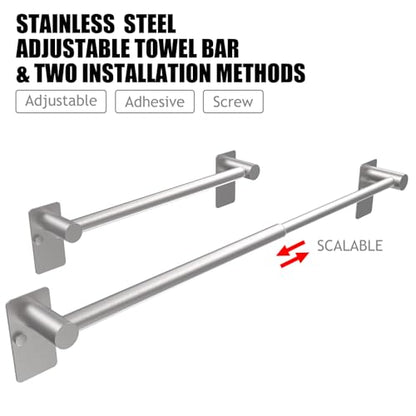 Towel Bar, Adhesive or Drill Wall Mount, Brushed Nickel, 2 Pack | Adjustable 16.7 to 28.5 Inch, 304 Stainless Steel Hand Towel Holder, Square Base Towel Racks for Bathroom, Kitchen Use - color: Extended Length–nickel