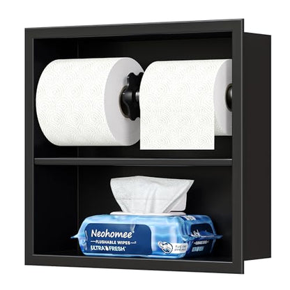 Neodrain Black Recessed Toilet Paper Holder,Double Layer Wet Tissue Holder | Space-Saving Wall Niche Cabinet Storage, Rustproof & Durable,For Bathroom, Kitchen & Vanity - color: Matte Black
