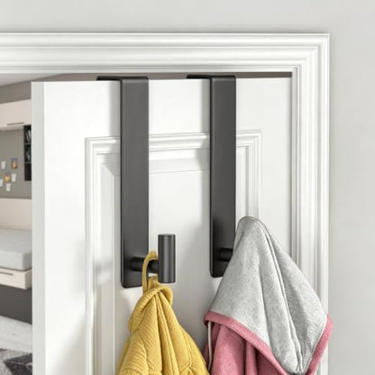 WUIVIUT Extended Over Door Hooks, Heavy-Duty Stainless Steel No-Drill Coat & Towel Hanger (T Shape 2 Pack, Fits 1-3/4'' Thick) - size: Extended, T Shape 2 Pack, Black