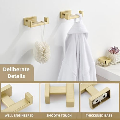 Angle Simple Double Towel Hook Brushed Gold, Bathrobe Coat Holder, 2 Pack | SUS304 Stainless Steel Robe Hook for Bathroom Wall, Hand Towel Hanger Screw Wall Mount - color: Brushed Gold, size: 2 Pack