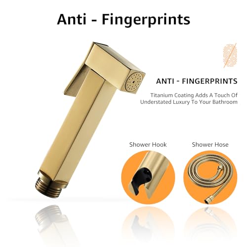 Handheld Bidet Sprayer for Toilet, Cloth Diaper Sprayer with Wall Mounts (ABS) and Hand Held Bidet Bathroom Hose (Stainless Steel), Jet Spray for Toilet, Muslim Shower, Easy to Install (Gold) - color: Gold