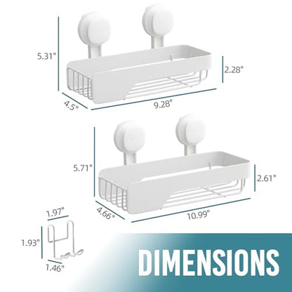TAILI Shower Caddy Suction Cup Rustproof Metal Visible indicator White | 2 Pack Rustproof,No Drilling Wall Mounted Basket, Upgraded Removable Suction Cup Bathroom Organizer Heavy Duty Shampoo - color: Visible indicator White x2