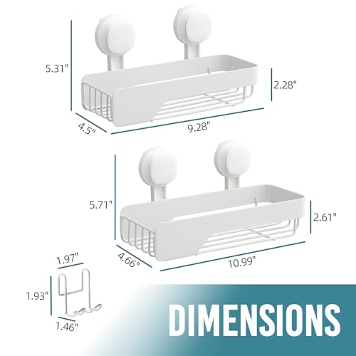 TAILI Shower Caddy Suction Cup Rustproof Metal Visible indicator White | 2 Pack Rustproof,No Drilling Wall Mounted Basket, Upgraded Removable Suction Cup Bathroom Organizer Heavy Duty Shampoo - color: Visible indicator White x2