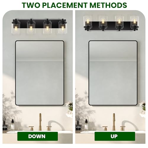 Bathroom Vanity Light Fixture, 4-Light Modern Black Vanity Light Fixtures with Clear Glass Shade, Matte Black Bathroom Light Fixtures Over Mirror, Rustic Restroom Lighting Fixtures - color: Black, size: 4-Light